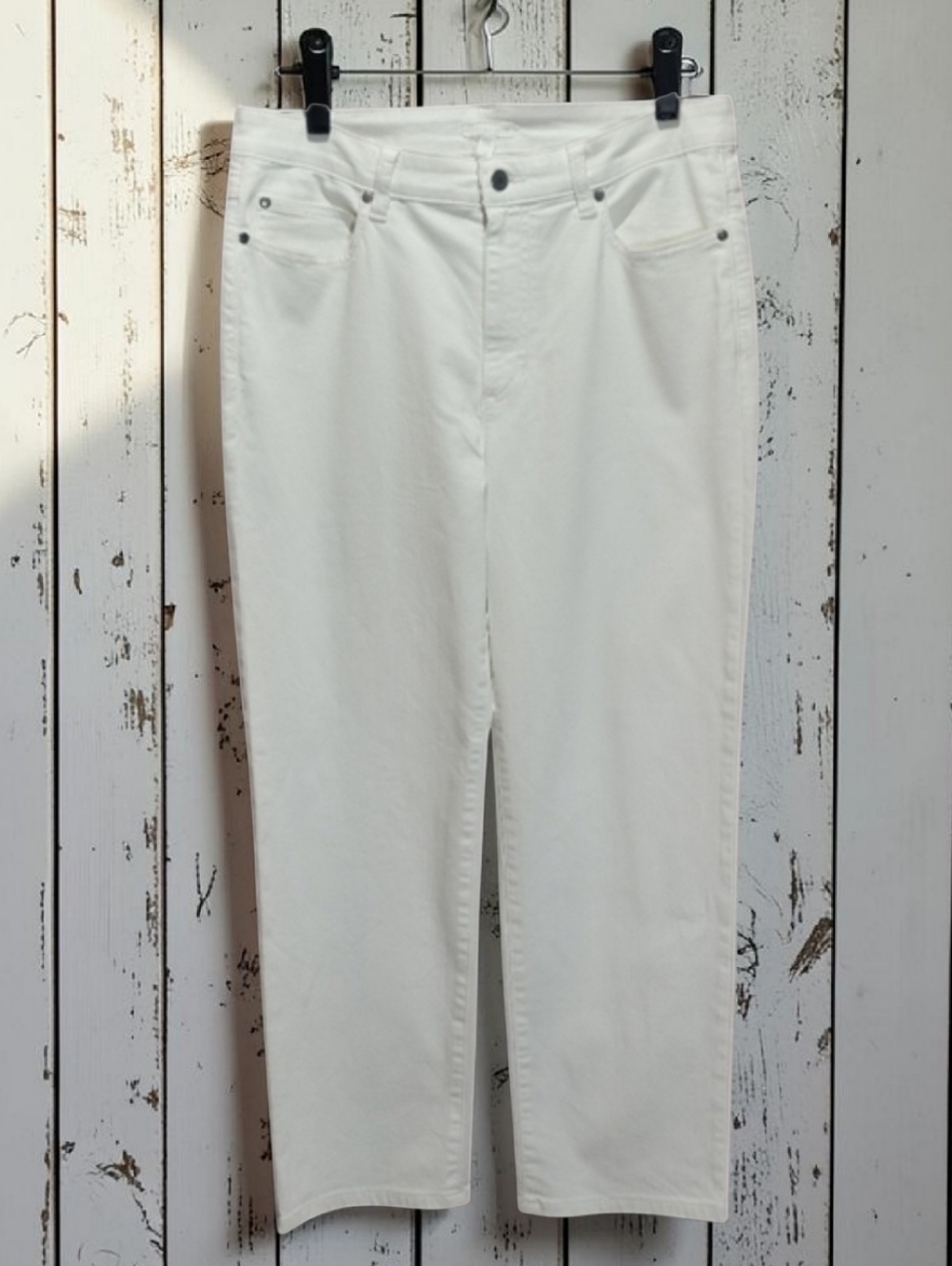 Eileen Fisher Garment Dyed Denim Straight Ankle Jeans White 12 EUC.